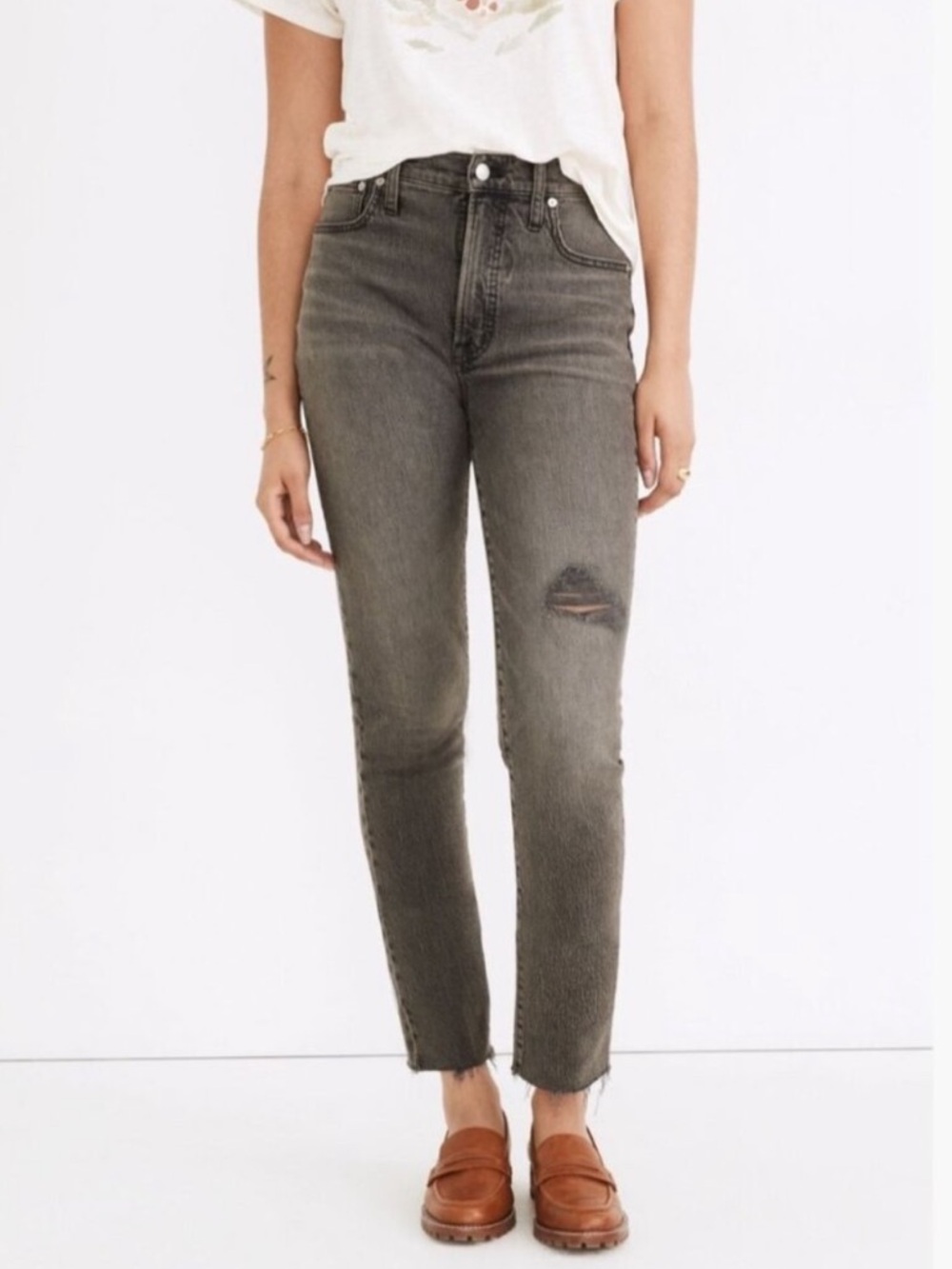 Madewell The Perfect Vintage Jean 24 Black High Rise Straight Crop Distressed